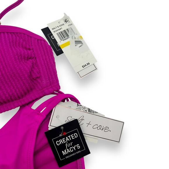 NEW Salt + Cove Macy's Bikini Size Medium Pink Blue Ribbed Colorblock Hipster - Picture 8 of 12